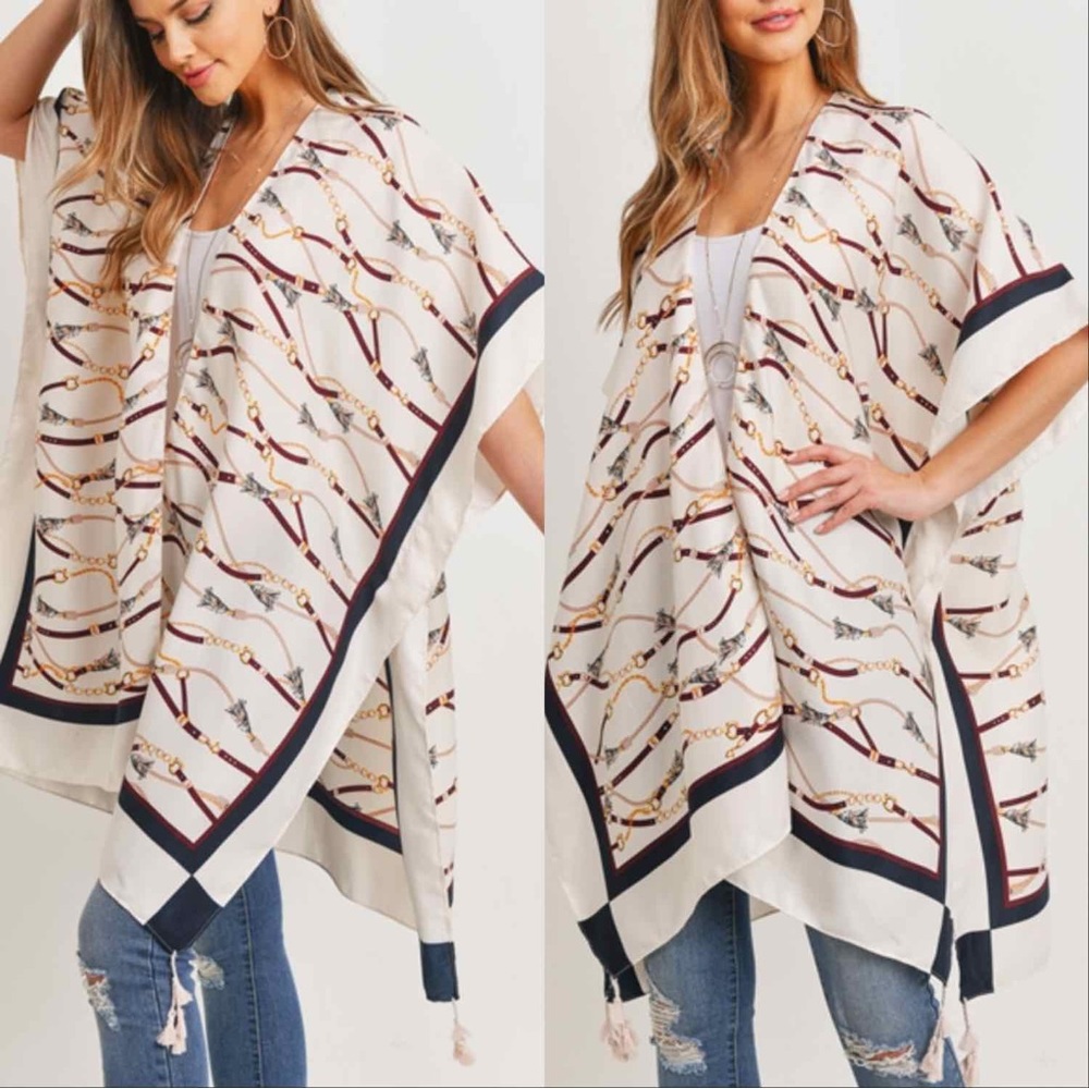 Women's New Chain Links Open Front Kimono - Picture 5 of 8